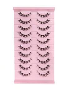 10 Pairs D Curl Russian Strip Lashes Curly Clear Band Pointed False Eyelashes Natural Look Small Faux Mink Lashes Wispy 13mm Short Cat Eye Lashes Spiky Lightweight Volume Fake Eyelash For Making Up Supply Cluster Lashes Individual Eyelashes - Black - View 7