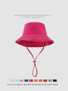 1pc Summer Drawstring Brim Bucket Hat, Outdoor Bucket Hat, Adjustable Chin Strap, Wear-Resistant Design, Soft Fabric, Windproof, Fashionable, Suitable For Travel, Beach, Seaside Leisure Vacation, Daily Use - Multicolor - View 10