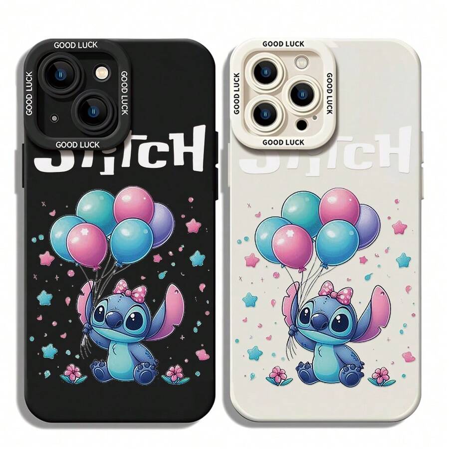 Disney Lilo & Stitch Phone Case - Adorable Balloon‑Holding Stitch Protective Case, White Background With Polka‑Dot‑Bow‑Wearing Stitch, Colorful Balloons, Star & Heart Confetti, Floral Decorations And "Disney Stitch" Lettering, Compatible With IPhone 17, 16, 15, 14, 13, 12, 11 Pro Series And Galaxy S22, S23, S24, S25 Models, Ideal For Birthdays, Holidays, Anniversaries, Graduation Gifts, Or Any Special Occasion To Surprise Family, Friends, Classmates, And Loved Ones. - White - View 1