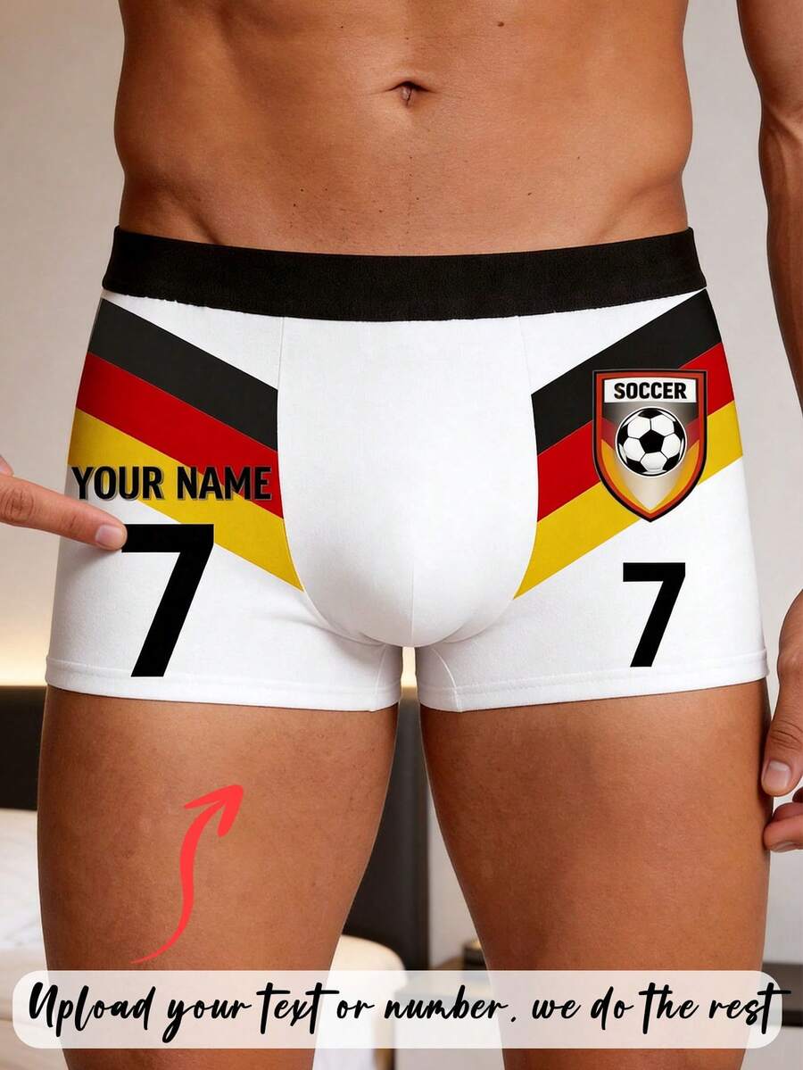 1pc Customizable Photo Printed Boxing Shorts For Men, Football World Cup Theme, Soft & Comfortable Fabric, Slim Fit, Personalized Unique Underwear, Suitable For Daily Wear And Gift - Multicolor - View 1