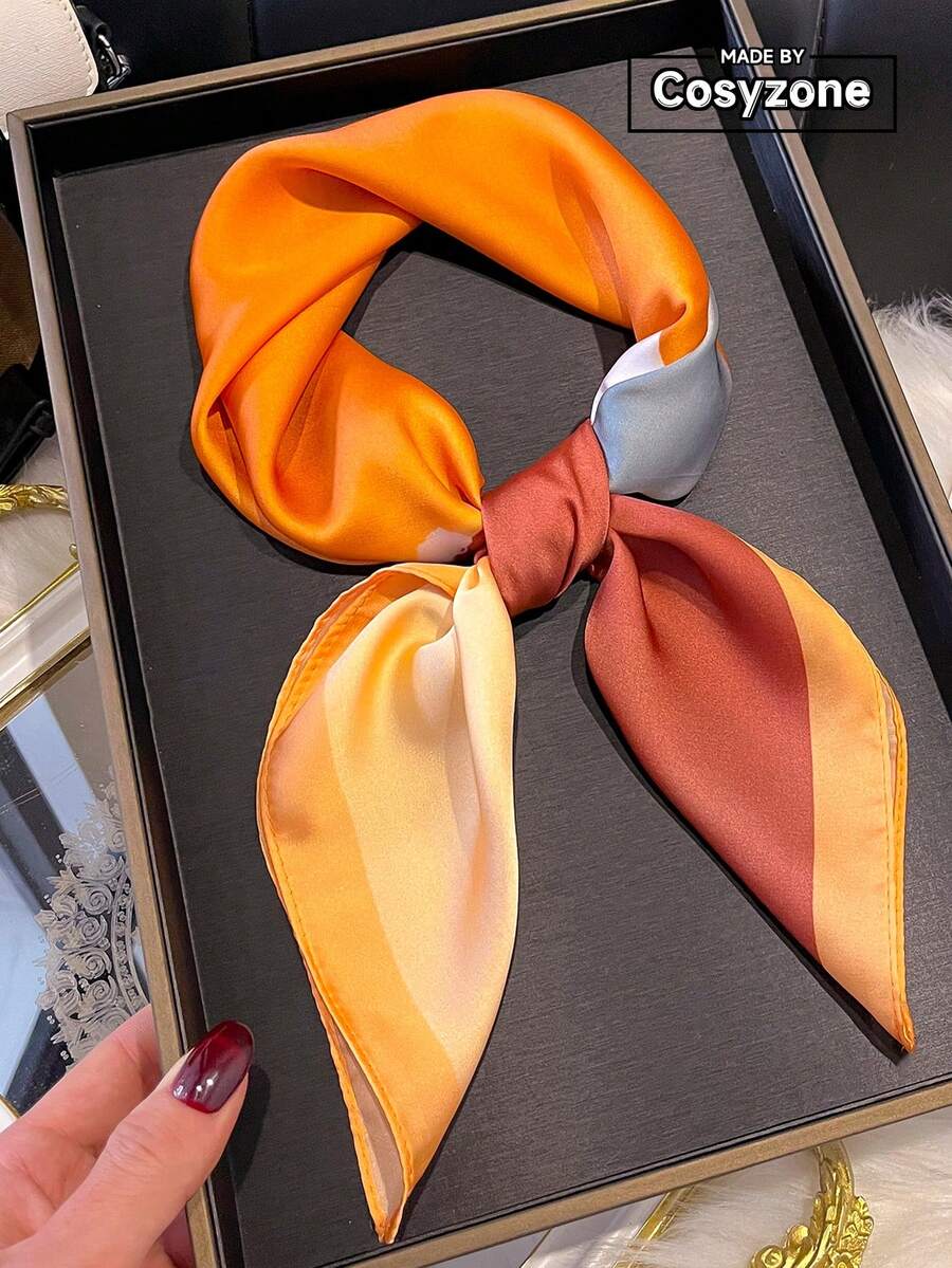 1pc Versatile Solid Color Printed 27.6in Square Scarf, Unisex Casual & Streetwear Bandana, Headband, Headwrap, Outdoor Sun Protection Accessory, Suitable For Styling - Orange - View 1