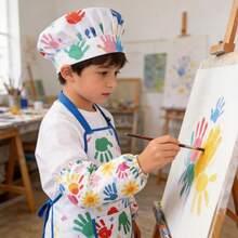 KUUQA Art Apron With Hat &Amp; Sleeves Waterproof - Childrenu2019s Painting Smock With Adjustable Straps, Stain Resistant Craft Apron For Childrens - Colorful Handprint Art Apron For Baking - ColorB - View 7