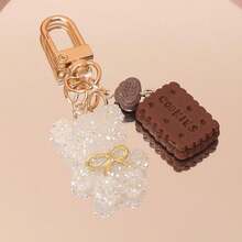 1pc Women's Rhinestone Decor Minimalist Bow, Bear, Rabbit Glow-In-The-Dark Resin Carrot Cookie Pendant Charm, Colorful Bag Accessory - Multicolor - View 5