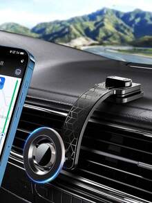 1 pièce Support de téléphone de voiture magnétique super puissant à rotation 360°, convient aux smartphones à grand écran, 2-en-1 tableau de bord et aération, fonction de positionnement mémoire, matériau ABS stable - CH20 - Support magnétique pliable à fixation adhésive. - Voir 5