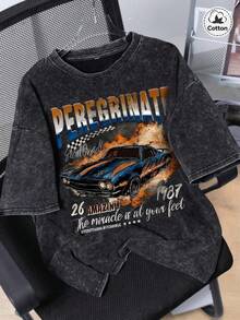 Hemo, Camiseta gráfica de carreras callejeras para hombres, Mezcla de algodón con acabado ligeramente desgastado y elástico, Cuello redondo de manga corta en color negro, Estilo casual deportivo diario 27G8 - Negro - Ver 6