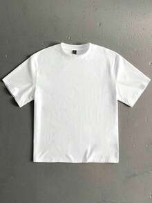 Manfinity Roghcode Camiseta de manga corta holgada de ajuste estándar para hombre con estampado de fuente manuscrita curva, esencial para citas y reuniones, atuendo de moda, adecuado como regalo para el novio - Blanco - Ver 3
