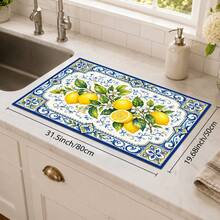 1 buah Keset Penyerap Tanah Diatom Bermotif Lemon Biru & Putih, Alas Pengering Penyerap Air untuk Meja Dapur, Alas Mesin Kopi, Alas Teko Kopi Tuang, Alas Pengering Piring & Cangkir, Keset Dapur Tahan Panas dengan Alas Anti Selip, Alas Meja Makan, Alas Sarapan, Alas Mesin Cuci, Keset Dekorasi Rumah untuk Dapur, Meja Makan, Kedai Kopi, Bar, Hadiah Pesta Liburan atau Pesta Pindah Rumah - MultiWarna - View 12