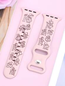 1件女款雕花矽膠錶帶，適用於Apple Watch 41mm 40mm 44mm 45mm 42mm 38mm 49mm 46mm，可愛小女孩字母圖案，柔軟休閒運動錶帶，適用於Apple Watch Series SE 11 10 9 8 7 6 5 4 3 2 1 Ultra，時尚雕花工藝智慧手錶錶帶 - 粉紅色錶帶配煙粉色字母 - 查看 3