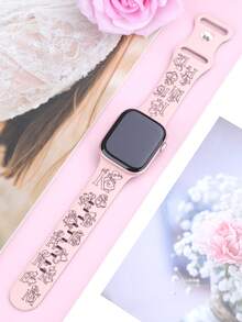 1件女款雕花矽膠錶帶，適用於Apple Watch 41mm 40mm 44mm 45mm 42mm 38mm 49mm 46mm，可愛小女孩字母圖案，柔軟休閒運動錶帶，適用於Apple Watch Series SE 11 10 9 8 7 6 5 4 3 2 1 Ultra，時尚雕花工藝智慧手錶錶帶 - 粉紅色錶帶配煙粉色字母 - 查看 4