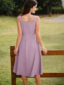 xheVintamour Vestido de mujer elegante y vintage con bolsillos y botones, vestimenta casual para vacaciones de verano, vestidos románticos de verano, vestidos de playa, ropa de los 90, vestidos elegantes de verano, ropa de primavera, vestidos de primavera, vestidos de verano para vacaciones, vestido de playa, vestidos de sol para mujer, vestido azul, vestido de Pascua, ropa de verano para mujer, vestidos para vacacionesxhe - Rosa - Ver 4