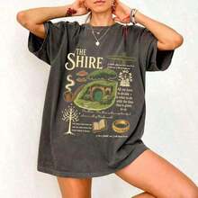 The Shire T-Shirt, Fantasy Book Lover T-Shirt,  T-Shirt, Second Breakfast Of Rivendell T-Shirt, Gift For Book Lovers, 100% Cotton, Ideal For Summer For Women, Ideal For Holidays For Women, Ideal For Mother's Day, Summer Clothes For Women - 黑色 - 查看 12