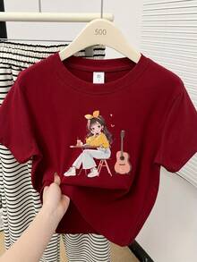 Camiseta de Mujer con Estampado de Guitarra Estilo Anime Retro - Top de Verano de Manga Corta y Corte Ajustado con Estilo Latinoamericano, Cuello Redondo, Casual y para Combinar, Lavable a Máquina. - Blanco - Ver 7