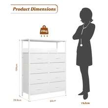 Tall 8 Drawer Chest With Double Shelves Large Storage For Bedroom Home - White - View 4