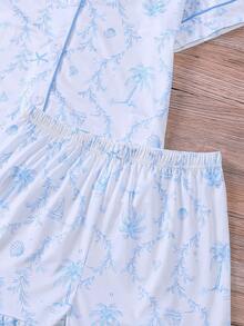 Bộ đồ ngủ ngắn tay in hình vỏ sò cho trẻ em (2 món), áo ngắn tay và quần short viền bèo, họa tiết hoạt hình vỏ sò, sao biển, thích hợp cho trẻ em và thanh thiếu niên mặc hàng ngày, đi chơi và ở nhà. - trắng - Xem 5
