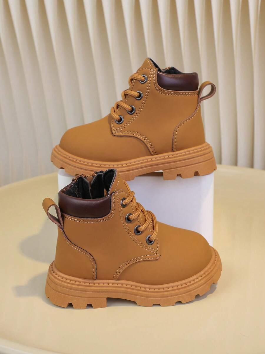 Toddler Kids British Style Yellow Boots Lace Up Casual Ankle Boots Soft Sole Winter Warm Shoes - Yellow - View 1
