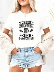 Pure Cotton T-Shirt "Cheer Dad Cheerleader Beer Competition Cheer Papa" - 白色 - 查看 4