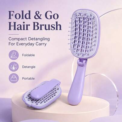 Foldable Self-Cleaning Hair Brush, Portable Travel Detangling Brush With Air Cushion, Scalp Massage Brush Suitable For All Hair Types