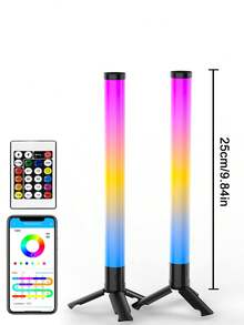 2pcs 360° Smart Light Bars, RGB Gaming Lights, Desktop Computer Desk TV Background Lights, With Music Sync, USB Powered LED Light Strips, Computer Gaming Room Atmosphere Lights (Black, Plastic Material) - Multicolor - View 9