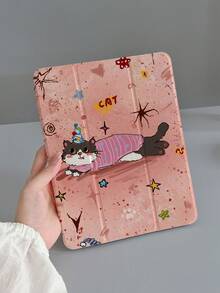1個可愛卡通貓設計保護殼，相容於 iPad 第9代、Air 5/4/3、Mini 7、10.2、Pro 11、Mini 5，附筆槽，2025可折疊 - 彩色 - 查看 2