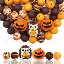 25/32 pièces Ensemble de perles en silicone 3D citrouille & hérisson, perles focales et perles rondes mélangées, accessoires DIY pour adultes, convient pour les stylos perlés DIY, les boucles d'oreilles, etc., parfait comme cadeaux de fête & d'anniversaire, perles & assortiments de perles - Série du hérisson citrouille - Voir 3