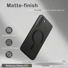 Magnetic Phone Case For Galaxy S22 S22+ [With Camera Lens Protection] Matte, Cute, Slim, Soft Silicone Anti-Drop Metal Frame Phone Case Compatible With Galaxy S25 FE A56 A36 A07 A17 A37 A57 S26 Ultra S25 Ultra S24 S23 FE - Black - View 3