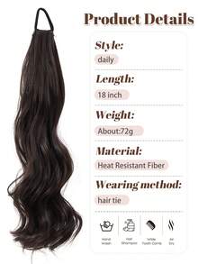 Peluca sintética de cola de caballo para mujer, peinado largo trenzado, trenza natural, estilo de chica enérgica y dulce, cola de caballo doble ligeramente ondulada con coletero elástico de goma - Multicolor - Ver 4