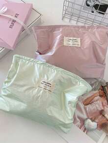 1 pieza Bolsa de maquillaje con cremallera de unicolor. Gran espacio para cosméticos & artículos pequeños. Portátil para el hogar, viajes y la escuela. Regalo perfecto para mamá y la novia. - Multicolor - Ver 10