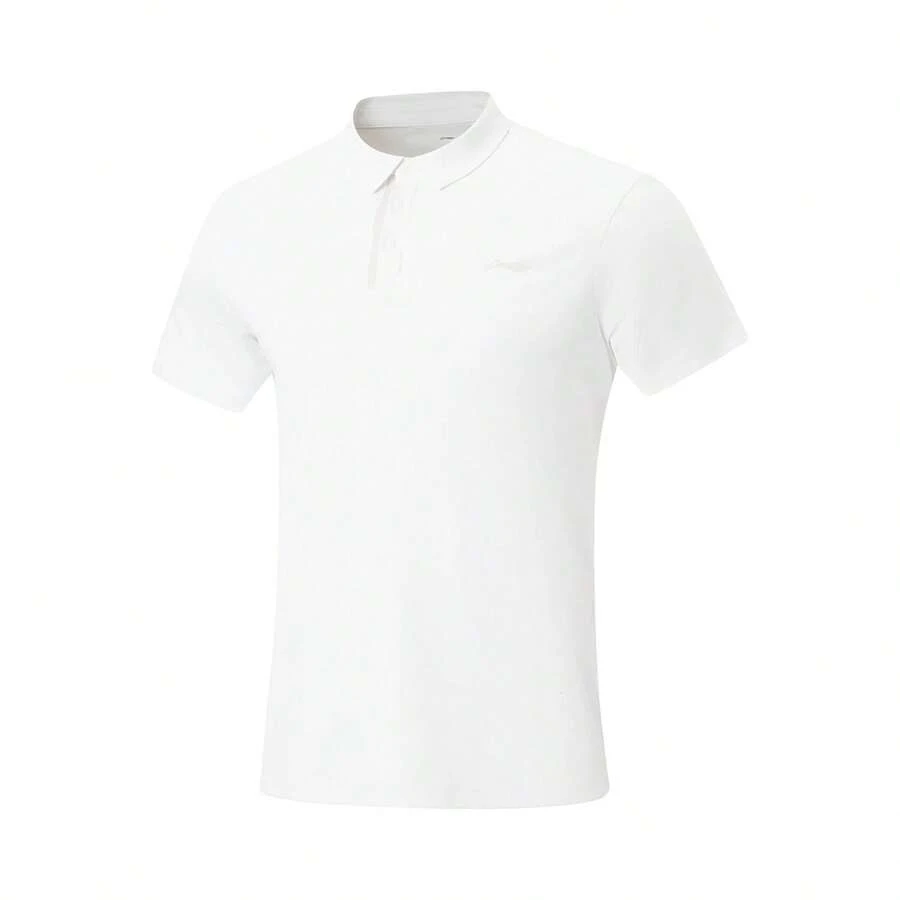 LI-NING Kaos Polo Pria untuk Kebugaran, Cepat Kering, Menyerap Keringat, Melindungi dari Sinar Matahari, Atasan Kasual APLW163 - Putih - View 1