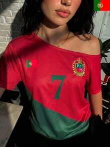 Damen Lässig Portugiesisches Mesh Asymmetrischer Ausschnitt Durchbrochenes Lockeres Langes T-Shirt Sommerurlaub Süßes Ausgehen Top, Y2K Ästhetik Rot - Rot - Übersicht 5