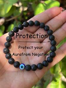 YAUKIA 8mm Men'S Lava Protection Bracelet , Black Obsidian & Hematite Healing Crystal Bracelet , Father'S Jewelry Gift - Multicolor - View 1