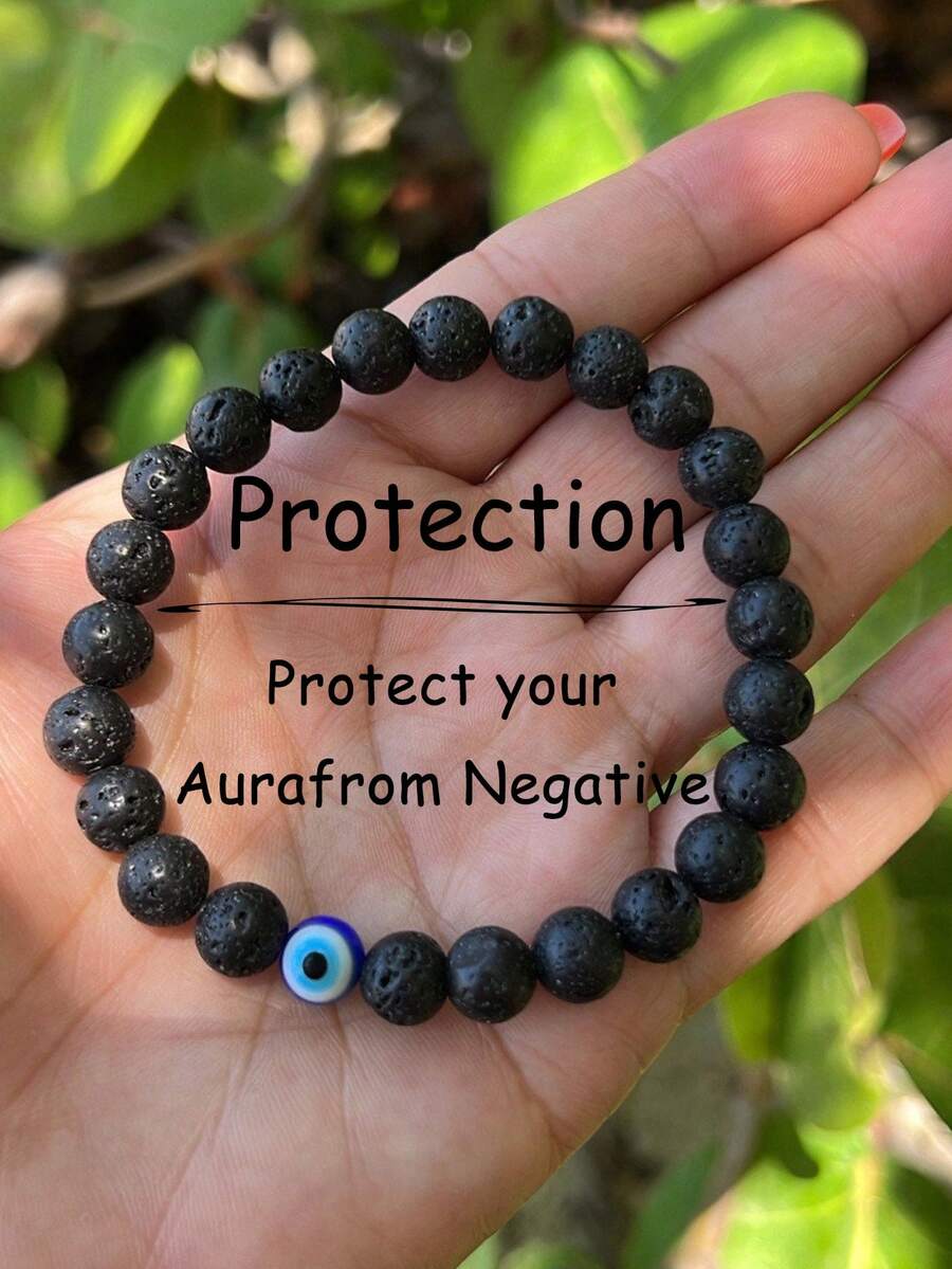 YAUKIA 8mm Men'S Lava Protection Bracelet , Black Obsidian & Hematite Healing Crystal Bracelet , Father'S Jewelry Gift - Multicolor - View 1
