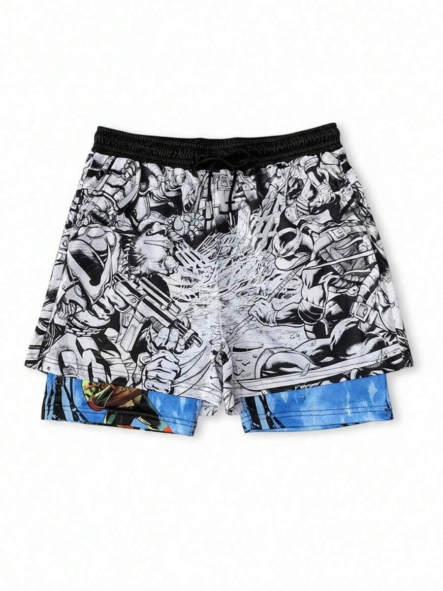 Strevion TEENAGE MUTANT NINJA TURTLES | SHEIN Herren Strandshorts - Verschiedenfarbig - Übersicht 1