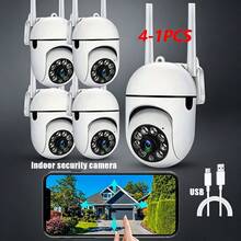1/2/4个1080P高清智能WiFi摄像头，家用安防摄像头 - 监视器，355°全景视角，夜视功能，支持云台控制和变焦，双向语音，AI移动侦测报警 - 室内外无线WiFi摄像头，家用安防摄像头，圣诞节，感恩节礼物 - 白色 - 查看 4