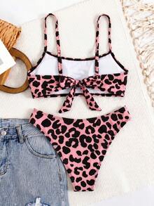 Spring/Summer New European And American Casual Red Leopard Print Beach Vacation Date Party Women's Bikini Set - Multicolor - View 3