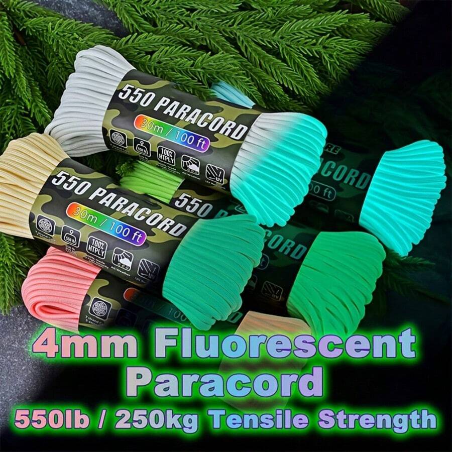 1 Roll (30m/15m X 4mm) Heavy-Duty Luminous Rope - 4mm Thick 7-Core Luminous Emergency Survival Rope, UV Luminous Suitable For Camping, Windproof Tent Rope, Bracelet Production (Not Used For Skydiving And Other Extreme Sports) - Multicolor - View 1