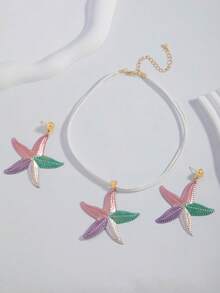 3pcs/Set Ombre Starfish Pendant Necklace & Earrings Set, Holiday Gift For Friends & Girlfriends, Beach Resort Jewelry - Style 9 - View 4