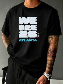 Simple And Versatile Design, Men's T-Shirt, Atlanta World Cup Pattern Print, Comfortable And Breathable Summer Sports T-Shirt, Fitness Sports T-Shirt, Cotton T-Shirt. - 黑色 - 查看 6