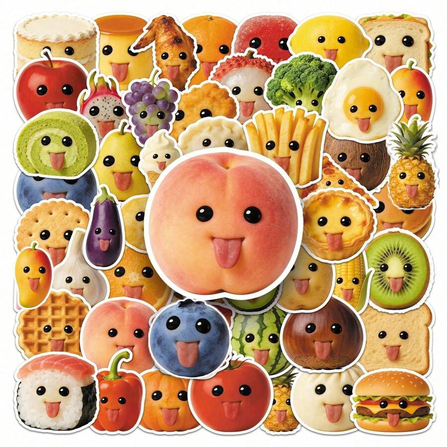 50pcs Abstract Food Decorative Stickers, Fun Creative Vegetable & Fruit Stickers Suitable For Desk, Fridge, Planner Decoration And Other Stationery - Multicolor - View 1
