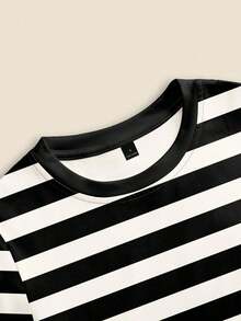 2 piezas Conjunto de camiseta y pantalones a rayas casuales para mujer - Multicolor - Ver 3