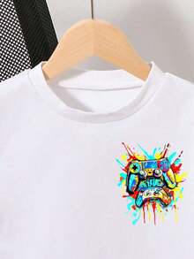 Basic Short-Sleeved T-Shirt For Pre-Teen Boys, Featuring A Cartoon-Style Slogan Graphic Print With The Number 67, In A Minimalist And Refreshing Style, Suitable For Casual Spring, Summer And Autumn Outfits - 摩卡棕 - 查看 4