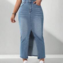 guangzhougaolangshangmao  Falda vaquera casual de mujer con bolsillos y abertura lateral - Gris - Ver 8