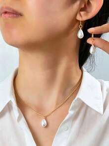 3pcs/Set Fashion Minimalist Faux Pearl Necklace & Earrings Set, Unique Design Elegant Pendant Necklace And Earrings Set, Gift For Friends And Girlfriends - Style 7 - View 5