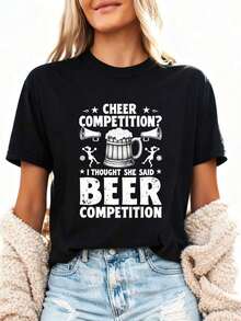 Pure Cotton T-Shirt "Cheer Dad Cheerleader Beer Competition Cheer Papa" - 黑色1 - 查看 3