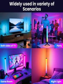 2pcs 360° Smart Light Bars, RGB Gaming Lights, Desktop Computer Desk TV Background Lights, With Music Sync, USB Powered LED Light Strips, Computer Gaming Room Atmosphere Lights (Black, Plastic Material) - Multicolor - View 3