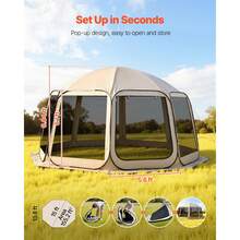 Screen House Tent, 15 X 13.8 Ft, 12-15 Person Pop Up Screen Tent, Portable Screened In Canopy With Carry Bag, Netting Sides, Ground Stakes, For Garden, Patio, Backyard, Outdoor Activities, Beige - 15 x 13.8 ft, 12-15 Person - 查看 2