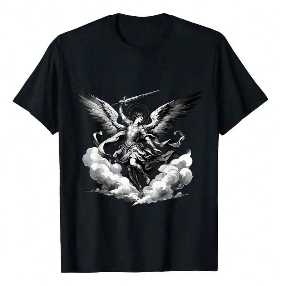 Catholic T-Shirt Of The Archangel - Black And - 黑色 - 查看 1
