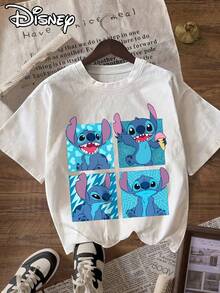 Disney Stitch Graphic Print Women's T-Shirt, Casual Short-Sleeved Shirt With A Round Neck, Perfect For Everyday Wear - 白色 - 查看 6