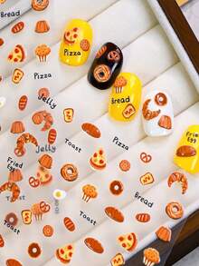 1 Tờ Hình Dán Móng Tay 3D Dễ Thương Hình Bánh Mì & Thức Ăn - Pizza, Bánh Croissant, Bánh Mì Nướng & Trứng Chiên, Hình Dán Móng Tay Tự Dính, Trang Trí Móng Tay Tự Làm Dễ Dàng Cho Phong Cách Hàng Ngày & Nghệ Thuật Móng Tay Của Những Người Yêu Thích Ăn Uống - Nhiều màu - Xem 3