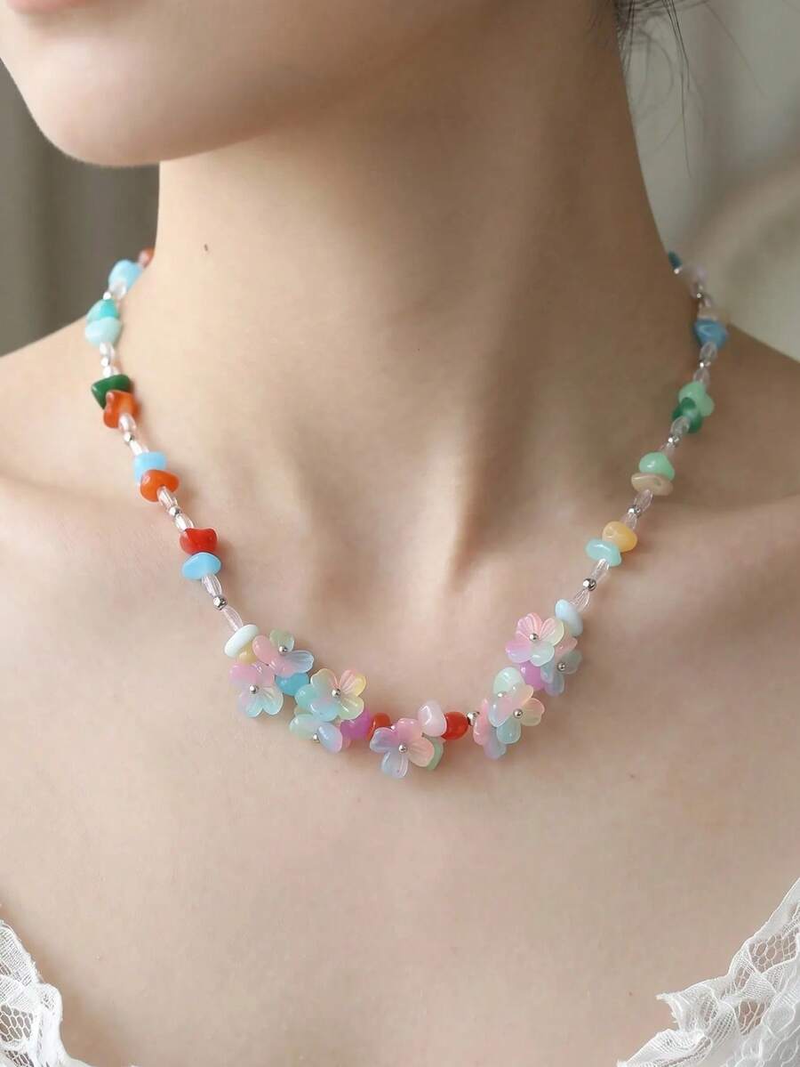 Dây chuyền hoa đính hạt nhiều màu sắc, trang sức phong cách Bohemian ngọt ngào, quyến rũ cho các bữa tiệc mùa hè trên bãi biển, phù hợp cho phụ nữ đeo hàng ngày. - Nhiều màu - Xem 1