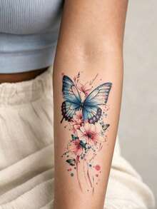 6 fogli di tatuaggi temporanei per il corpo da donna, con colorati motivi primaverili ed estivi di farfalle e fiori. Tatuaggi finti impermeabili, durano 2-5 giorni, possono coprire cicatrici, possono essere usati su braccia, collo, spalle, vita, gambe e caviglie. Perfetti come regali per migliori amici, vacanze, feste e decorazione del corpo. - Multicolore - Visualizzare 4
